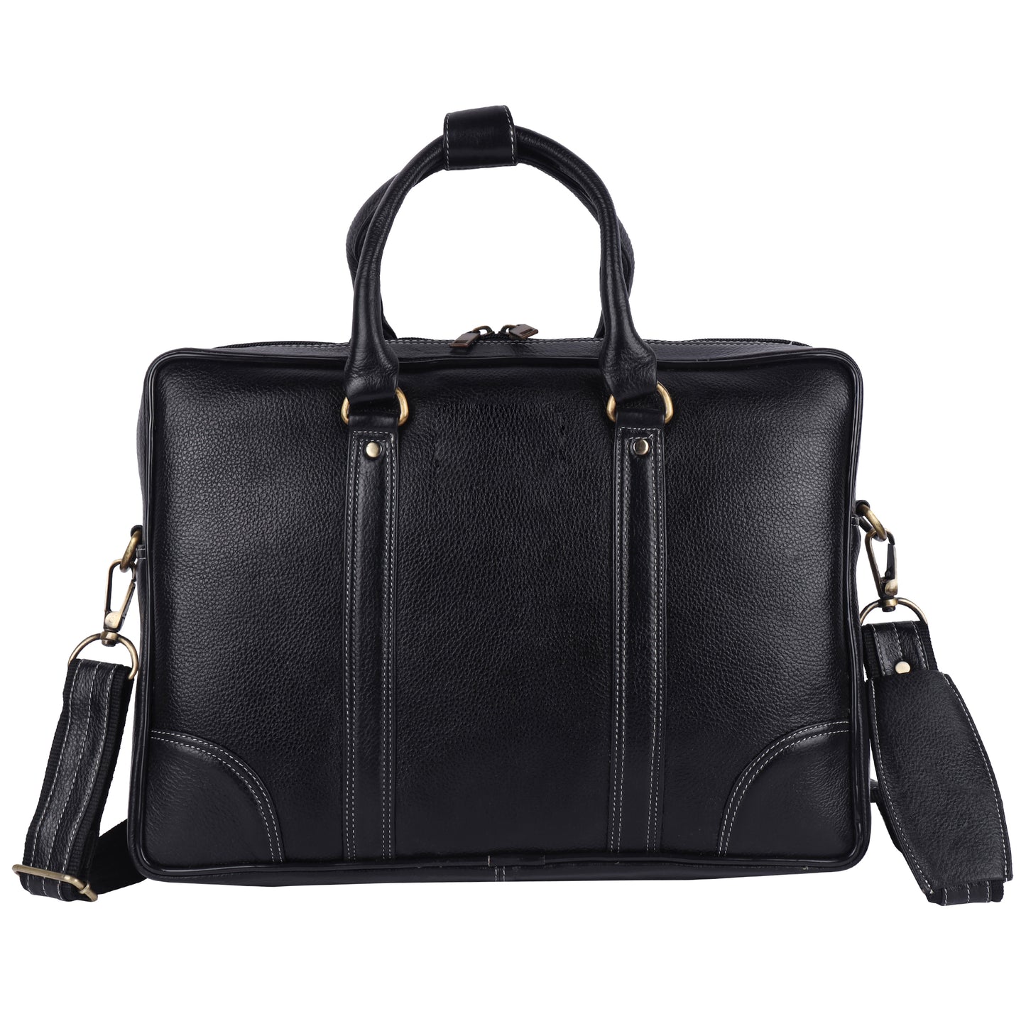 Grained Leather Executive Briefcase – 15.5" Professional Laptop Messenger Bag (Black)