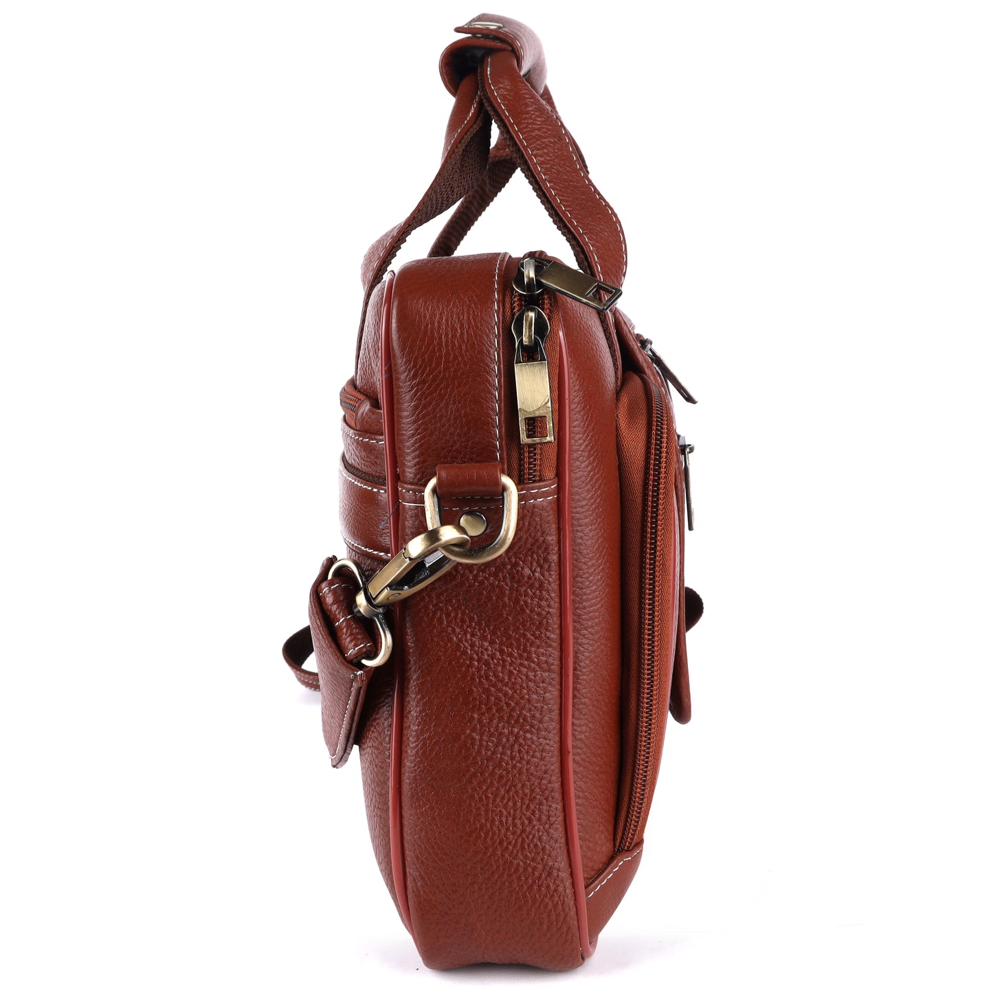 Heritage Leather Multi-Pocket Briefcase – 15.6" Laptop Messenger Bag - TAN