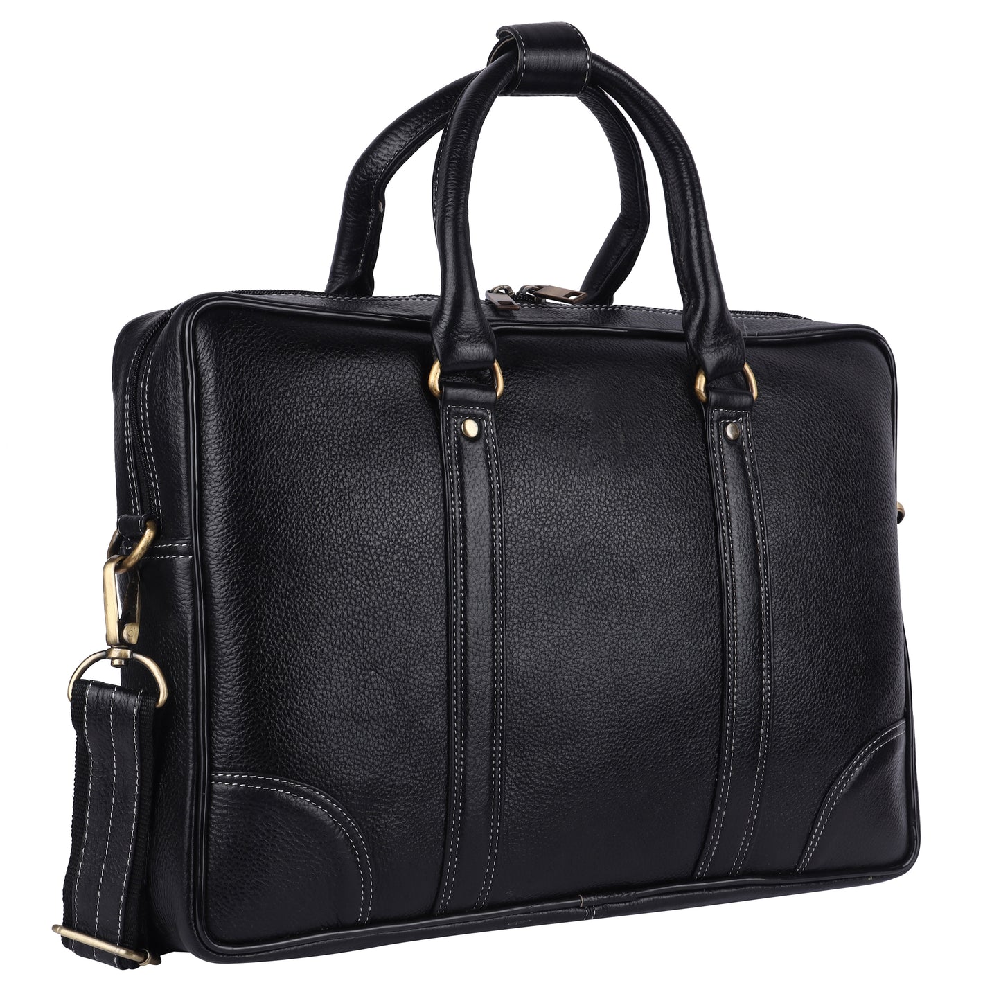 Grained Leather Executive Briefcase – 15.5" Professional Laptop Messenger Bag (Black)