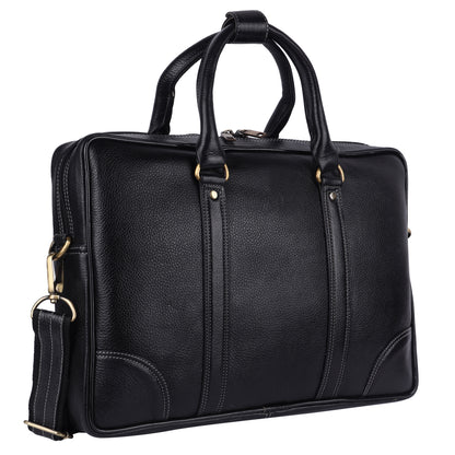 Grained Leather Executive Briefcase – 15.5" Professional Laptop Messenger Bag (Black)