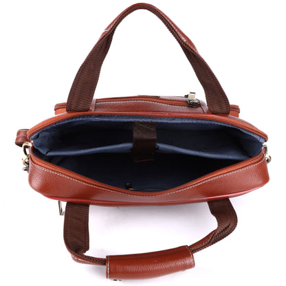 Heritage Leather Multi-Pocket Briefcase – 15.6" Laptop Messenger Bag - TAN