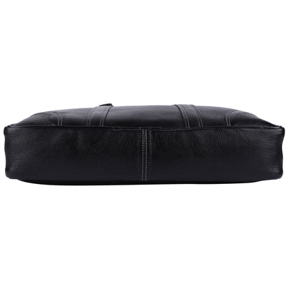 Grained Leather Executive Briefcase – 15.5" Professional Laptop Messenger Bag (Black)