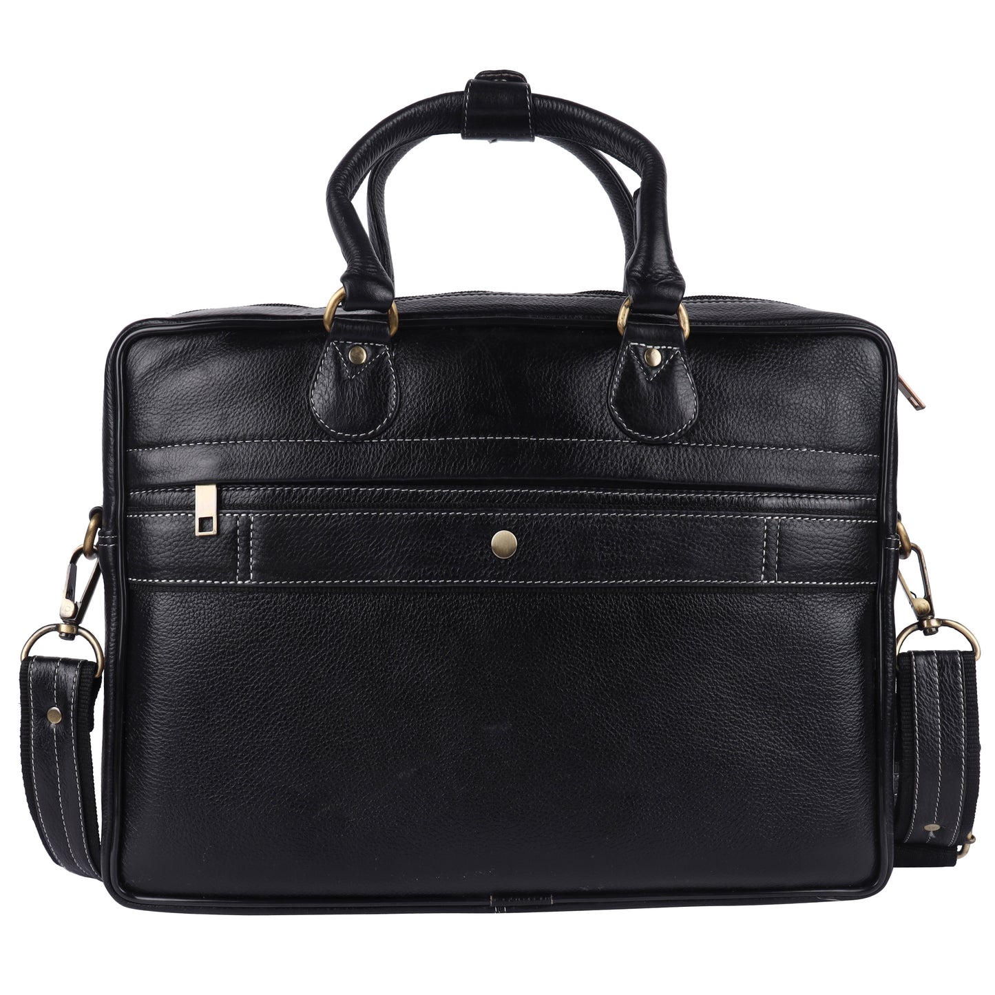 Grained Leather Executive Briefcase – 15.5" Professional Laptop Messenger Bag (Black)