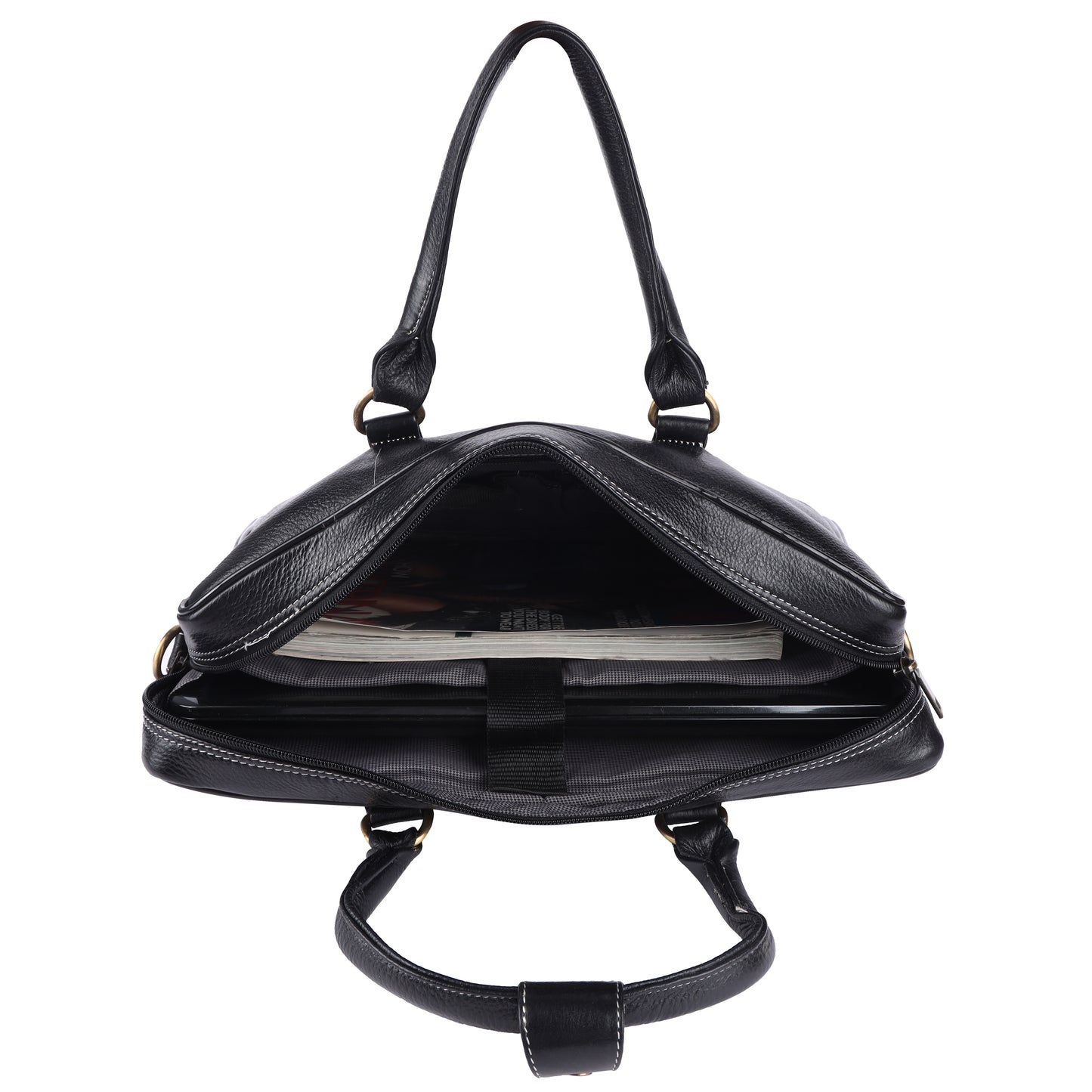 Grained Leather Executive Briefcase – 15.5" Professional Laptop Messenger Bag (Black)