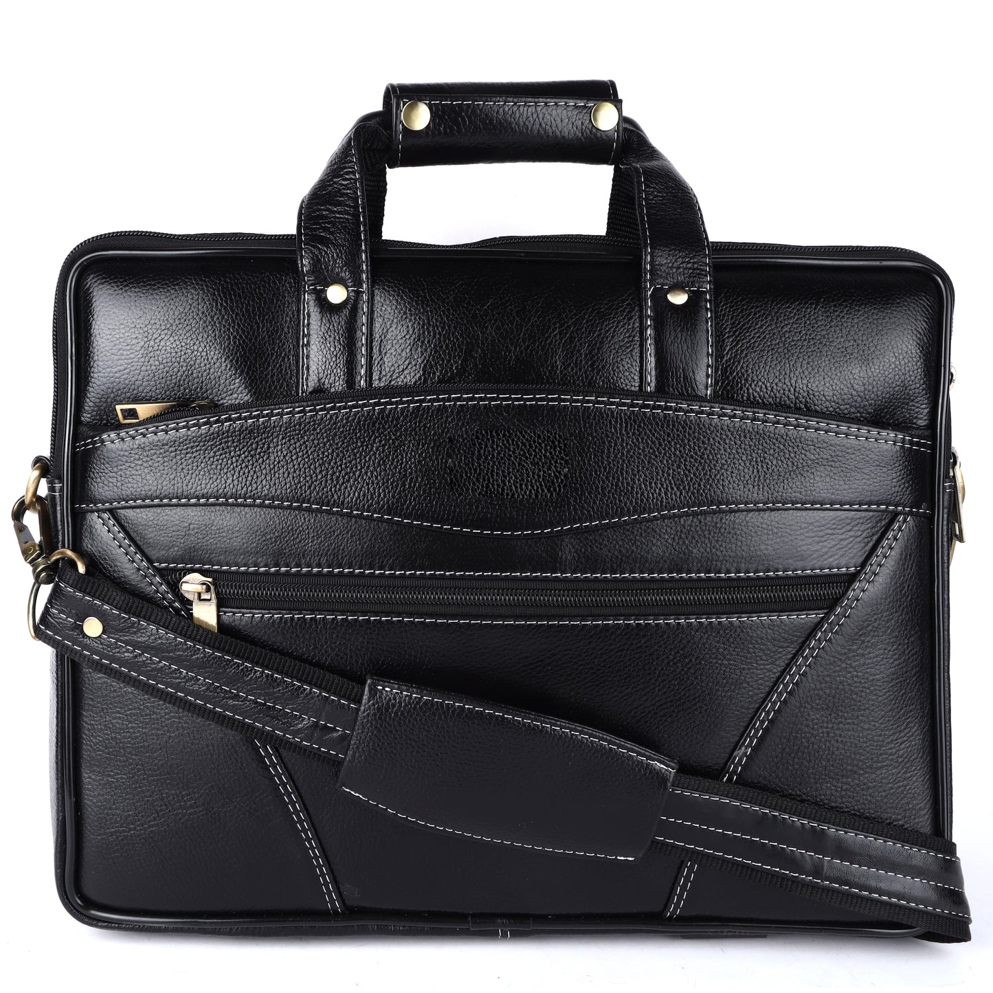 Vegan Leather Laptop Briefcase – 15.6" Multi-Pocket Executive Messenger Bag (Black)