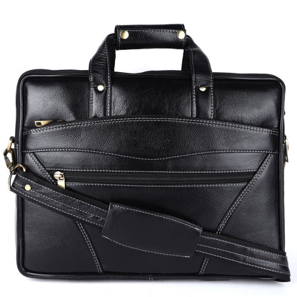Vegan Leather Laptop Briefcase – 15.6" Multi-Pocket Executive Messenger Bag (Black)