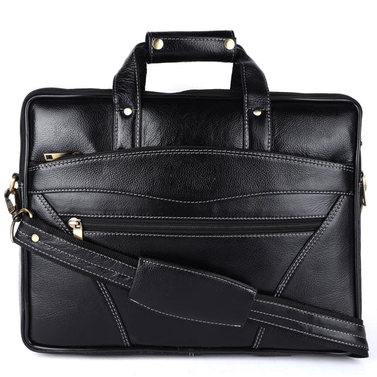 Vegan Leather Laptop Briefcase – 15.6" Multi-Pocket Executive Messenger Bag (Black)