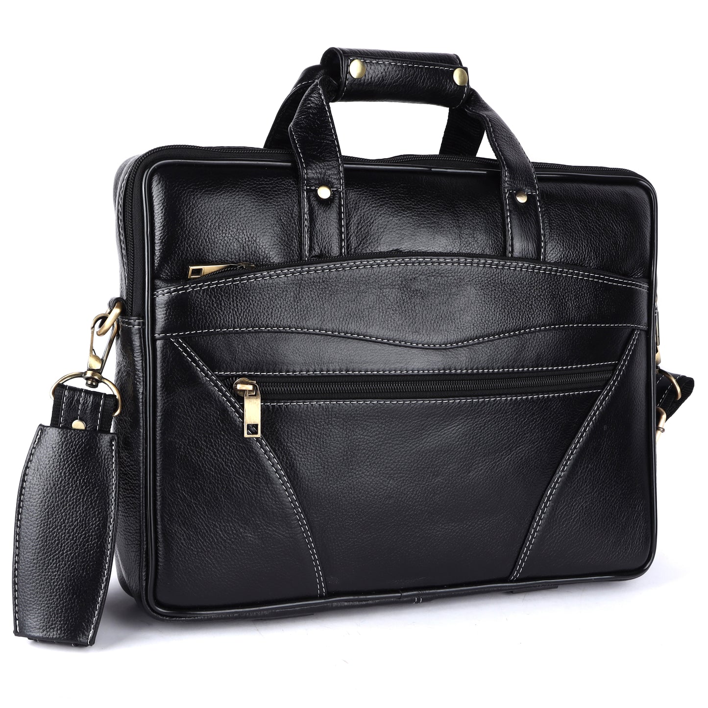Vegan Leather Laptop Briefcase – 15.6" Multi-Pocket Executive Messenger Bag (Black)