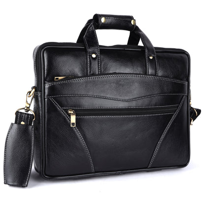 Vegan Leather Laptop Briefcase – 15.6" Multi-Pocket Executive Messenger Bag (Black)
