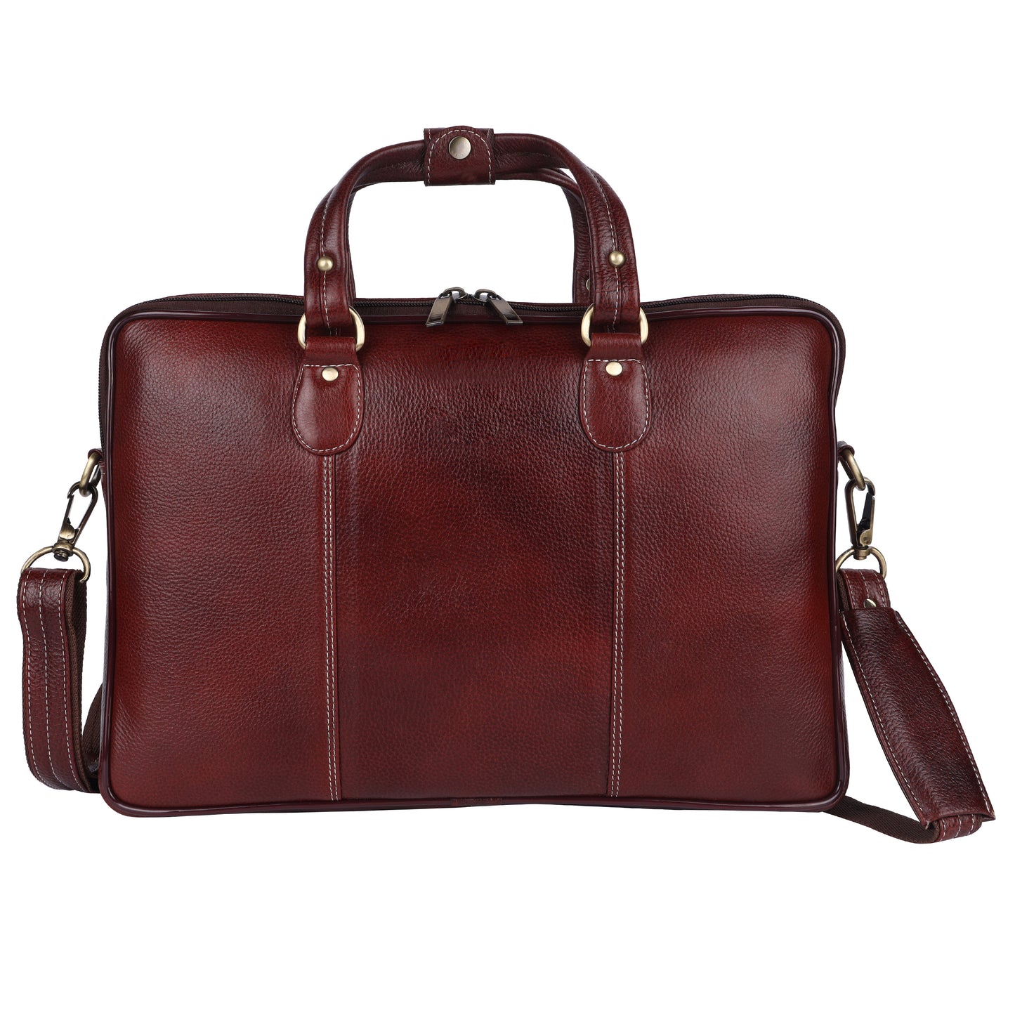 Full-Grain Leather Laptop Briefcase – 15.6" Slim Professional Messenger Bag (Mahogany)