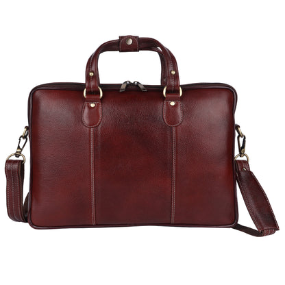 Full-Grain Leather Laptop Briefcase – 15.6" Slim Professional Messenger Bag (Mahogany)