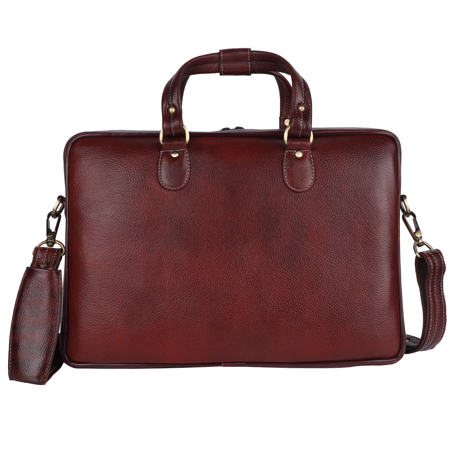 Full-Grain Leather Laptop Briefcase – 15.6" Slim Professional Messenger Bag (Mahogany)