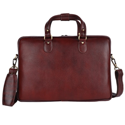 Full-Grain Leather Laptop Briefcase – 15.6" Slim Professional Messenger Bag (Mahogany)