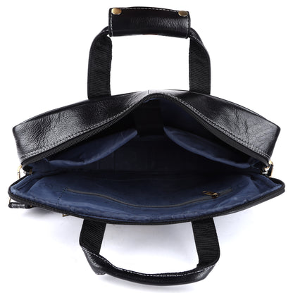Vegan Leather Laptop Briefcase – 15.6" Multi-Pocket Executive Messenger Bag (Black)