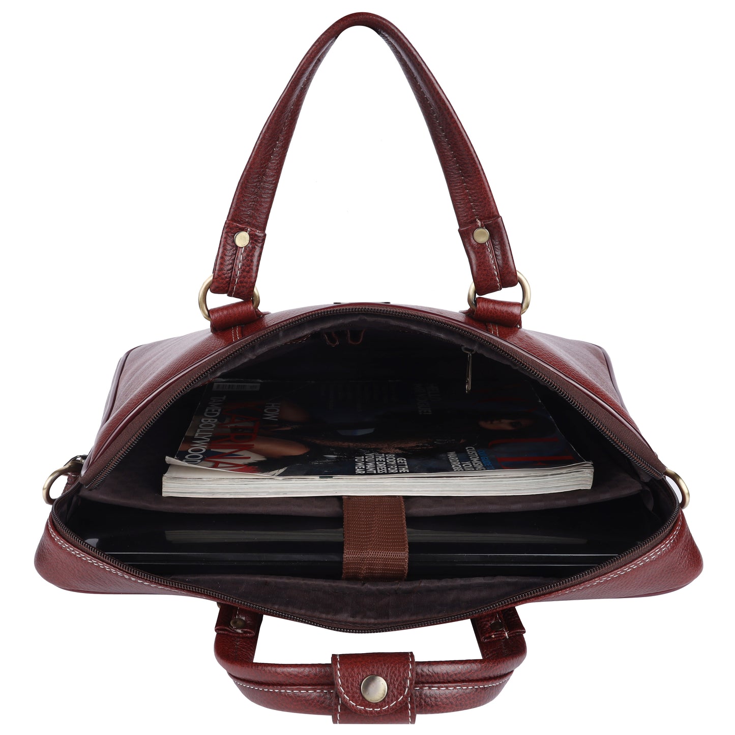 Full-Grain Leather Laptop Briefcase – 15.6" Slim Professional Messenger Bag (Mahogany)