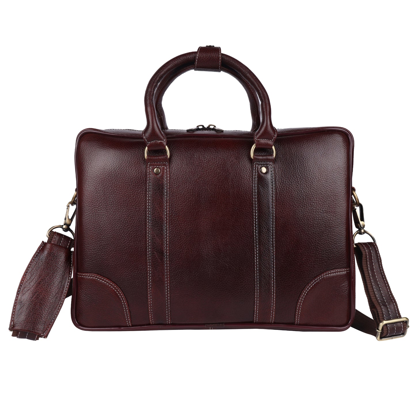 Premium Full-Grain Leather 15" Laptop Briefcase – Deep Mahogany