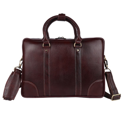 Premium Full-Grain Leather 15" Laptop Briefcase – Deep Mahogany