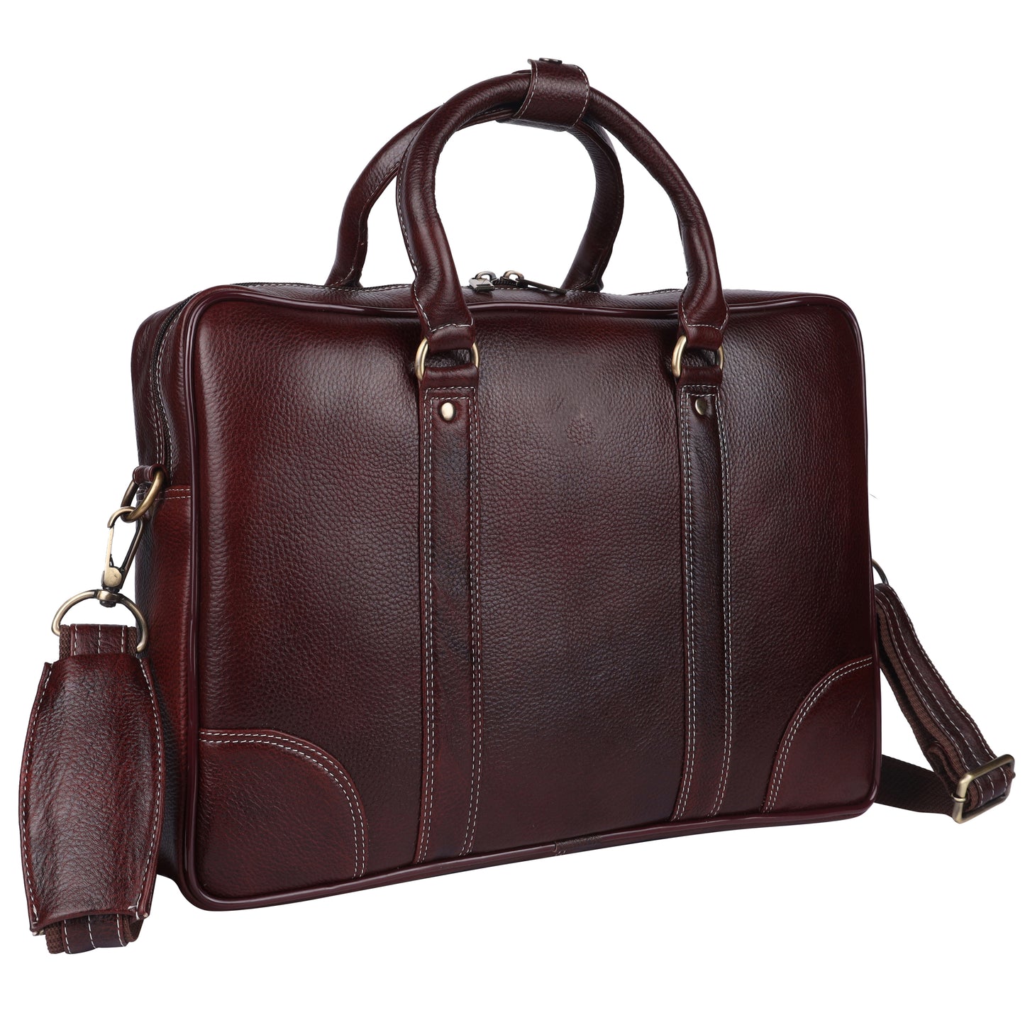Premium Full-Grain Leather 15" Laptop Briefcase – Deep Mahogany