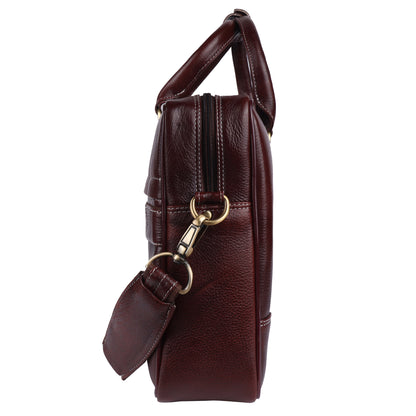 Premium Full-Grain Leather 15" Laptop Briefcase – Deep Mahogany