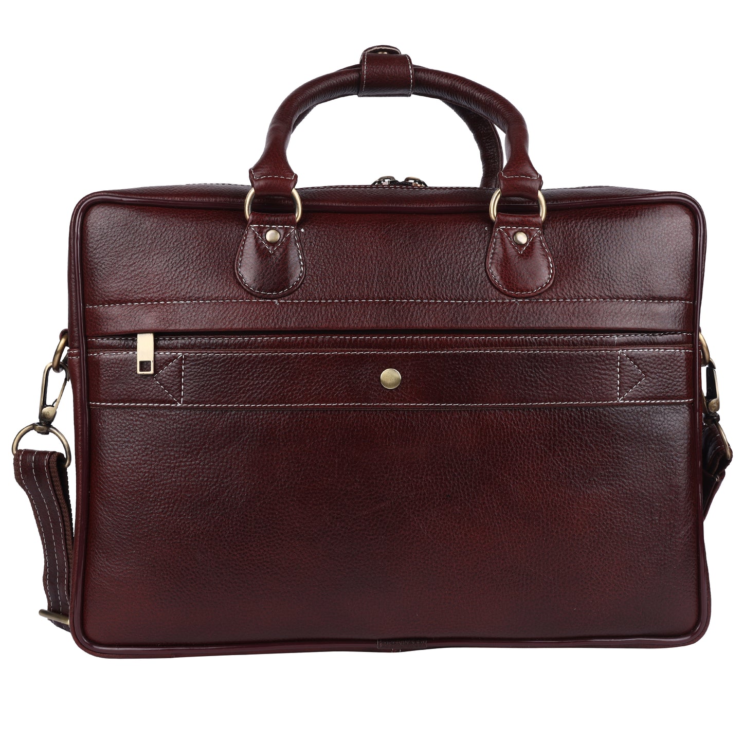 Premium Full-Grain Leather 15" Laptop Briefcase – Deep Mahogany