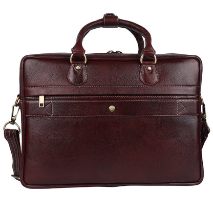 Premium Full-Grain Leather 15" Laptop Briefcase – Deep Mahogany