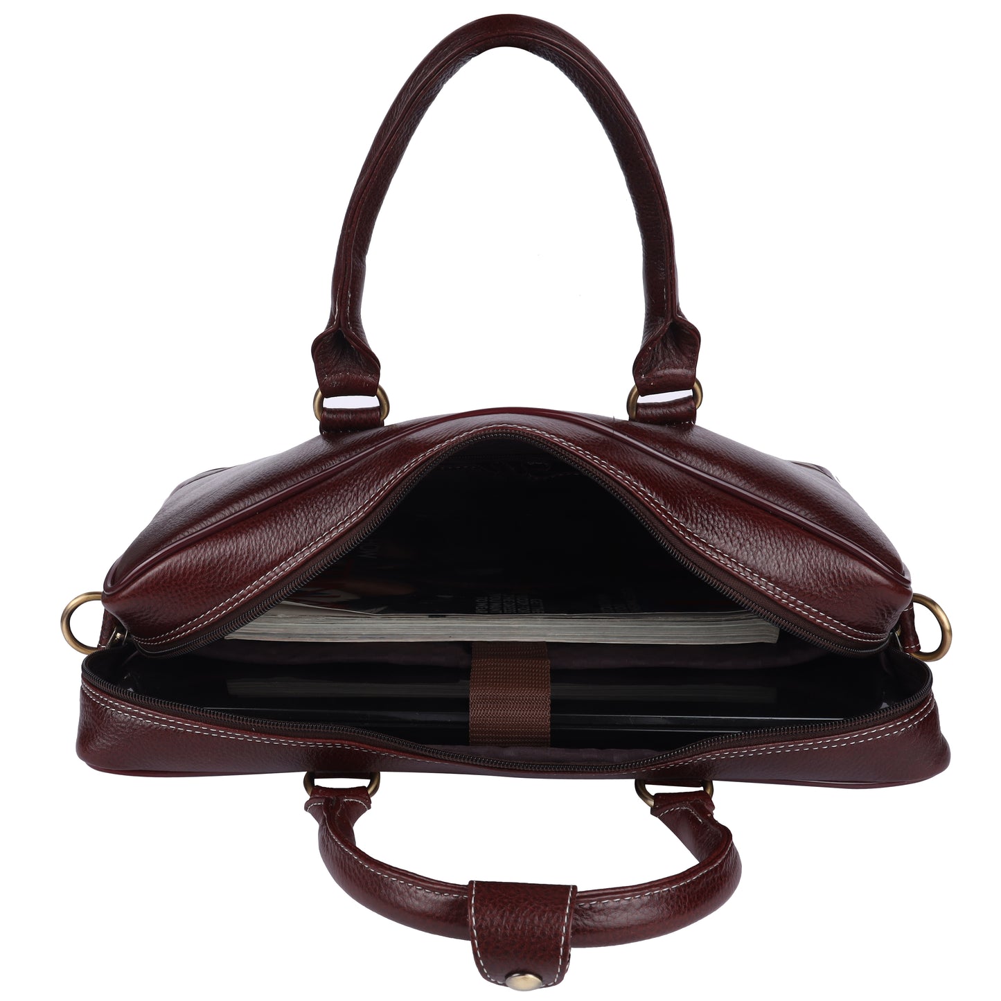 Premium Full-Grain Leather 15" Laptop Briefcase – Deep Mahogany