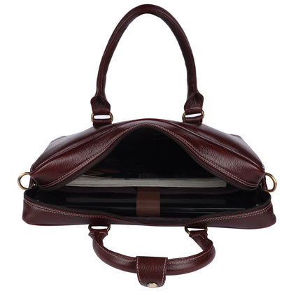 Premium Full-Grain Leather 15" Laptop Briefcase – Deep Mahogany