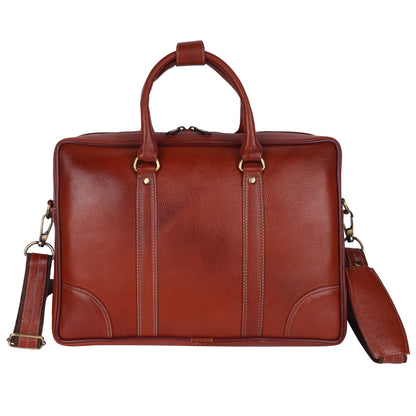 Full-Grain Leather Executive Laptop Briefcase – 15.5" (Cognac Brown)