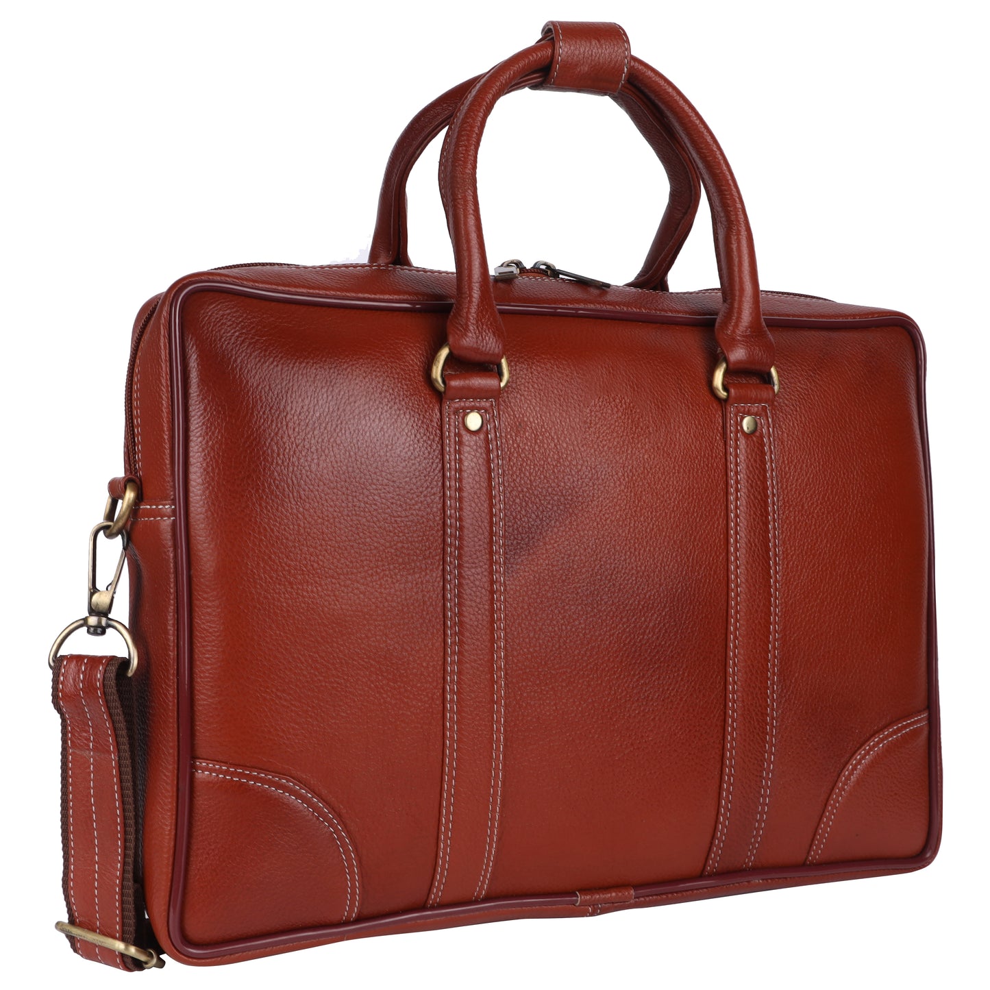 Full-Grain Leather Executive Laptop Briefcase – 15.5" (Cognac Brown)