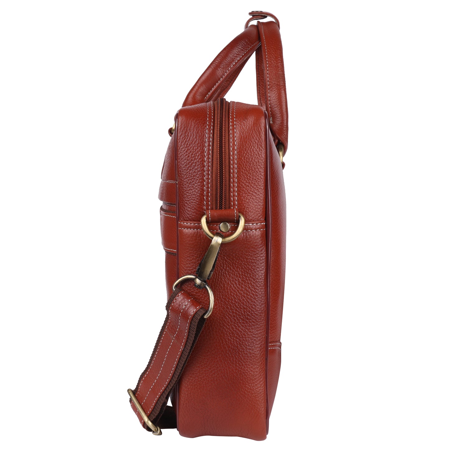 Full-Grain Leather Executive Laptop Briefcase – 15.5" (Cognac Brown)