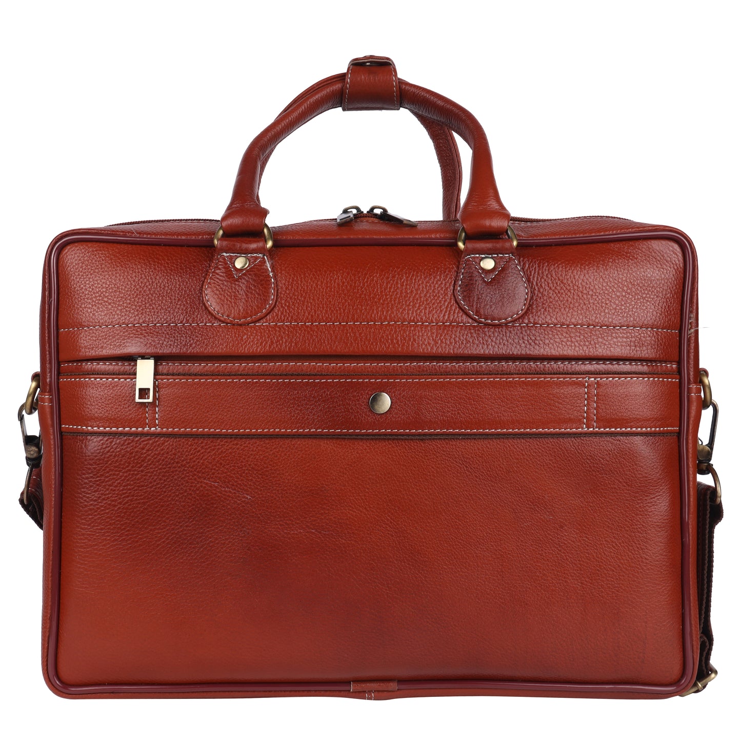 Full-Grain Leather Executive Laptop Briefcase – 15.5" (Cognac Brown)