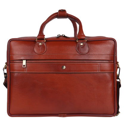 Full-Grain Leather Executive Laptop Briefcase – 15.5" (Cognac Brown)