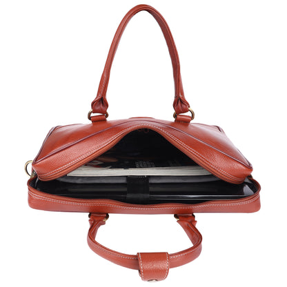 Full-Grain Leather Executive Laptop Briefcase – 15.5" (Cognac Brown)