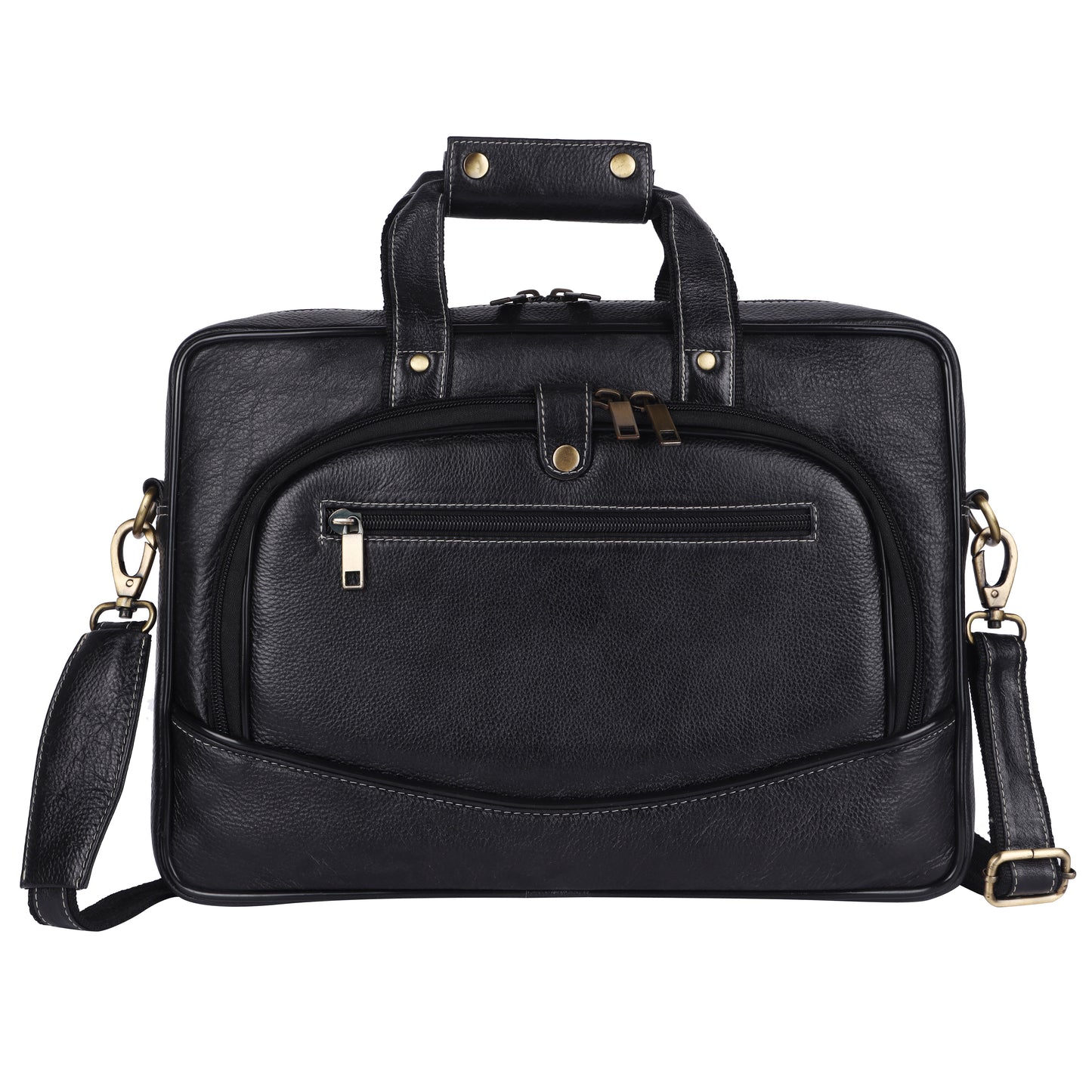 Leather Laptop Messenger Bag – 15.5" Unisex Bag with Adjustable Strap (Black)