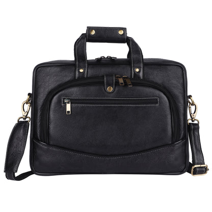 Leather Laptop Messenger Bag – 15.5" Unisex Bag with Adjustable Strap (Black)