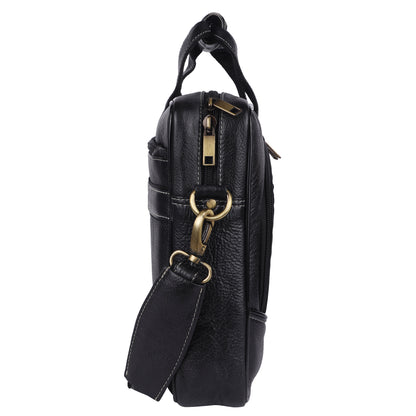 Leather Laptop Messenger Bag – 15.5" Unisex Bag with Adjustable Strap (Black)
