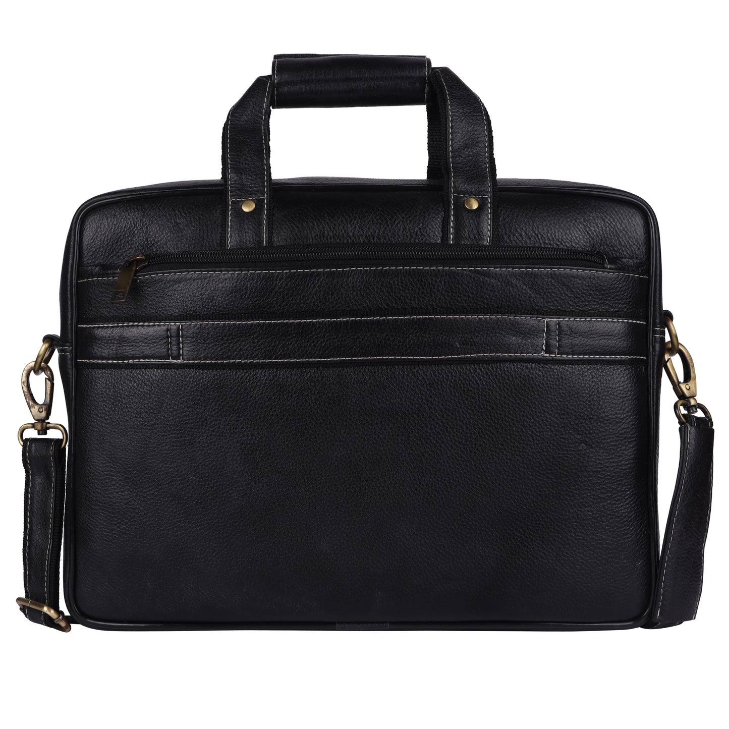 Leather Laptop Messenger Bag – 15.5" Unisex Bag with Adjustable Strap (Black)