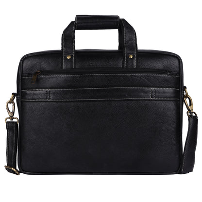 Leather Laptop Messenger Bag – 15.5" Unisex Bag with Adjustable Strap (Black)