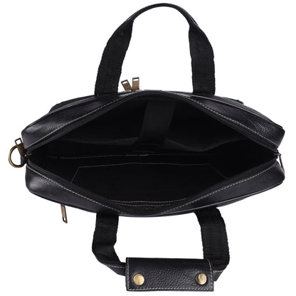 Leather Laptop Messenger Bag – 15.5" Unisex Bag with Adjustable Strap (Black)
