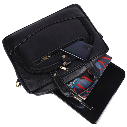 Leather Laptop Messenger Bag – 15.5" Unisex Bag with Adjustable Strap (Black)