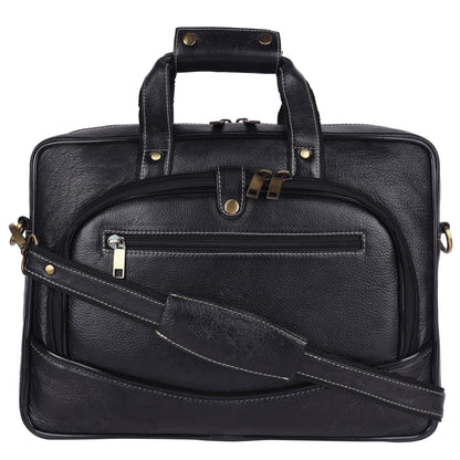 Leather Laptop Messenger Bag – 15.5" Unisex Bag with Adjustable Strap (Black)