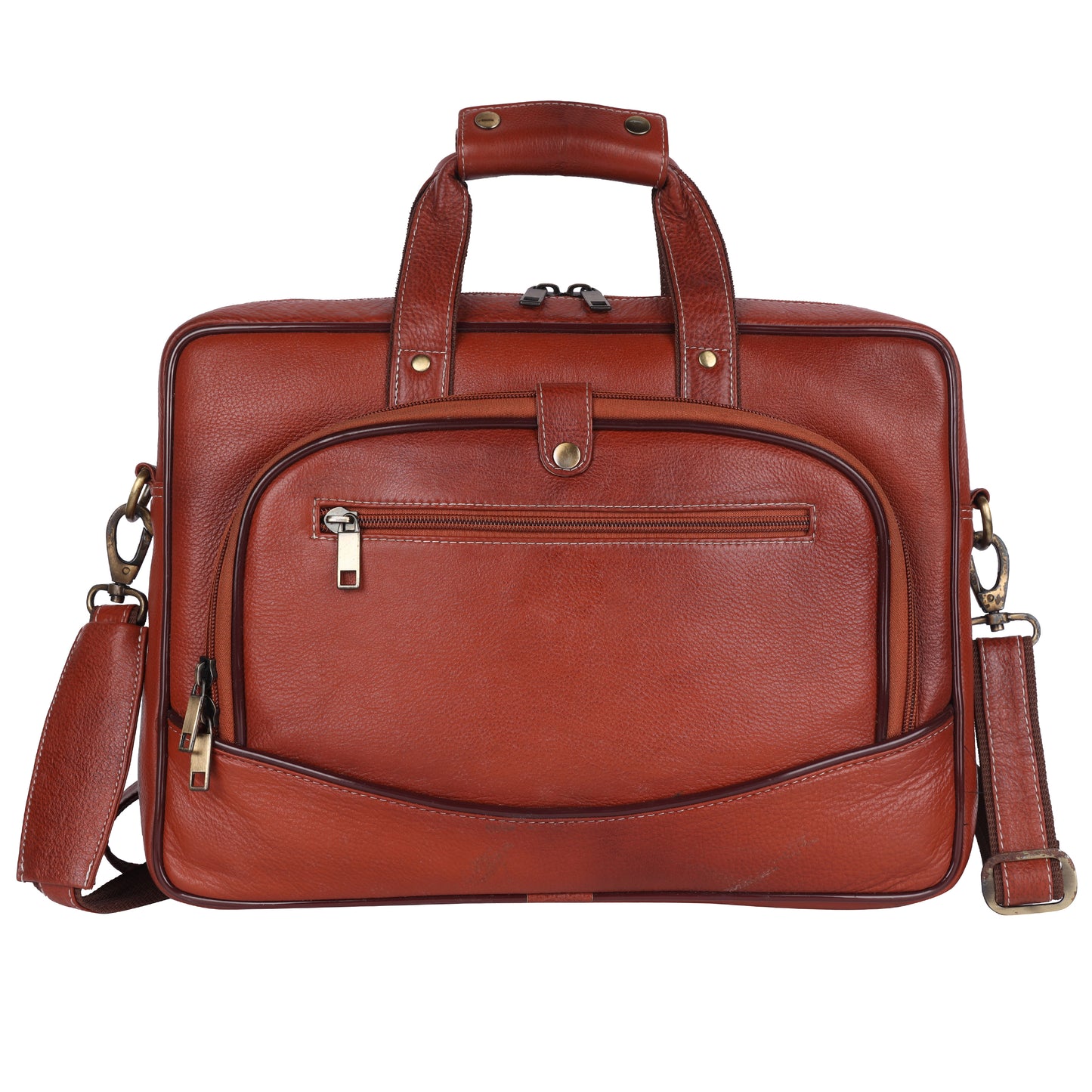 Genuine Leather Laptop Briefcase – 15.5" Professional Messenger Bag (Tan)