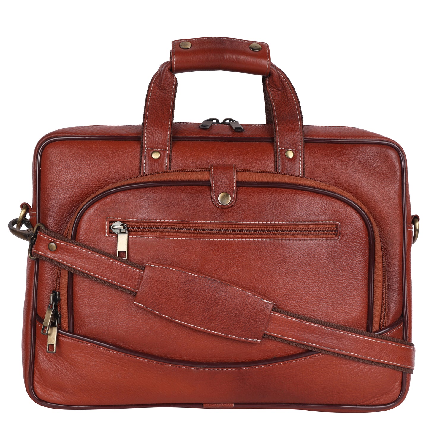 Genuine Leather Laptop Briefcase – 15.5" Professional Messenger Bag (Tan)