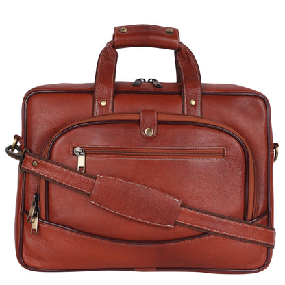 Genuine Leather Laptop Briefcase – 15.5" Professional Messenger Bag (Tan)