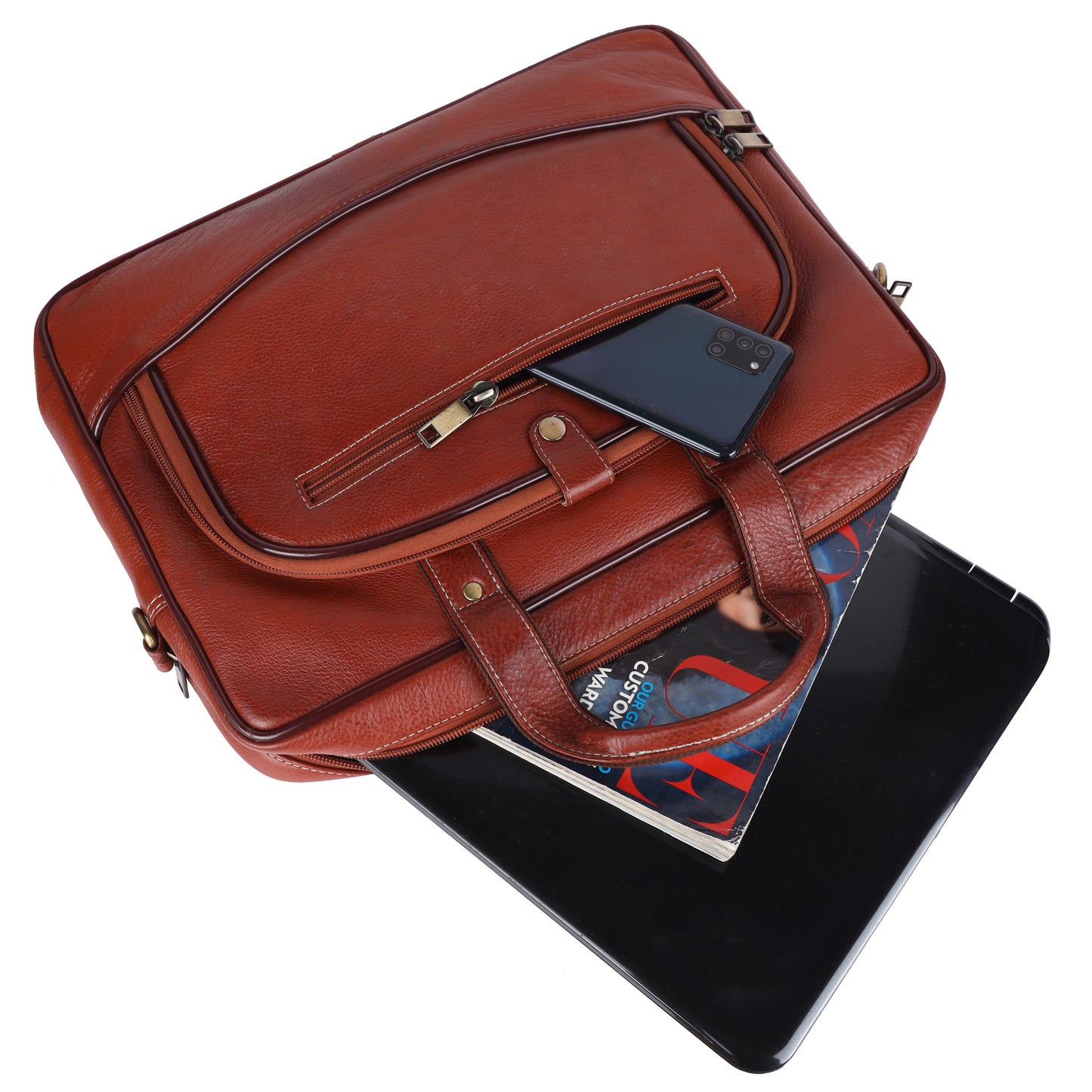 Genuine Leather Laptop Briefcase – 15.5" Professional Messenger Bag (Tan)