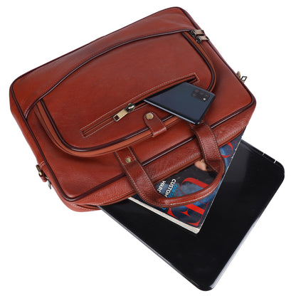 Genuine Leather Laptop Briefcase – 15.5" Professional Messenger Bag (Tan)