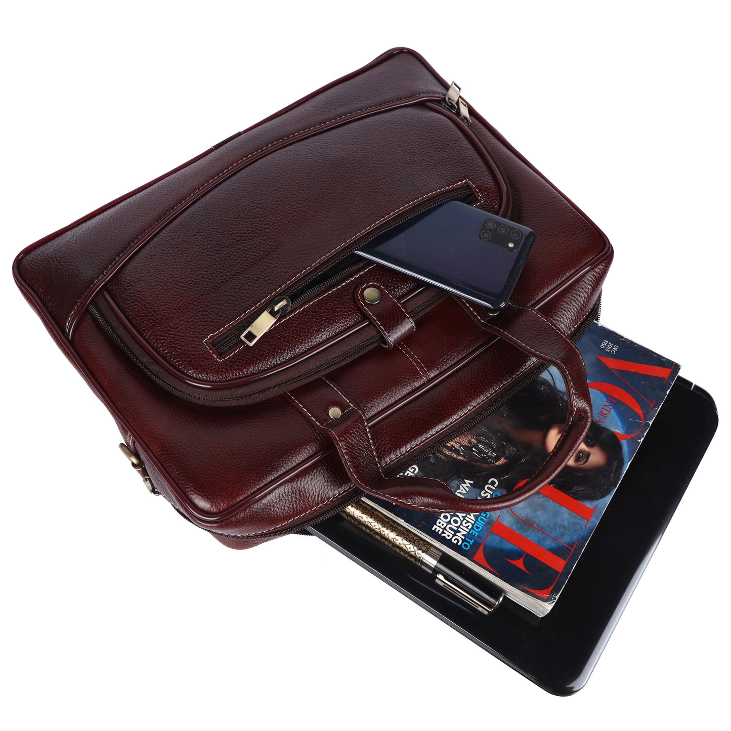 Faux Leather Laptop Briefcase – 15.6" Professional Messenger Bag (Burgundy)