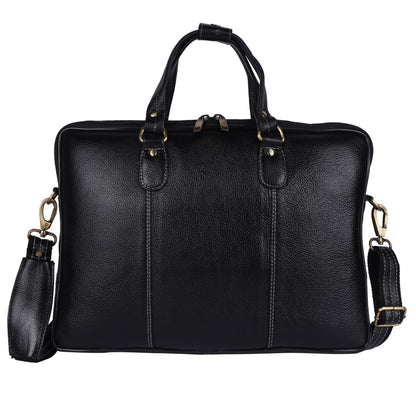 Genuine Leather Laptop Briefcase – 15.5" Executive Messenger Bag (Black)