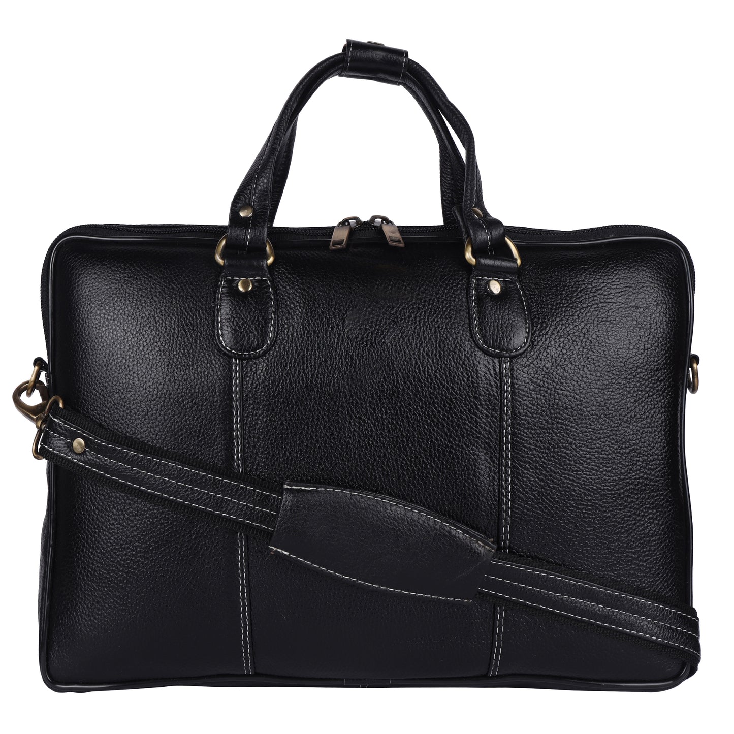 Genuine Leather Laptop Briefcase – 15.5" Executive Messenger Bag (Black)