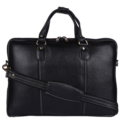 Genuine Leather Laptop Briefcase – 15.5" Executive Messenger Bag (Black)